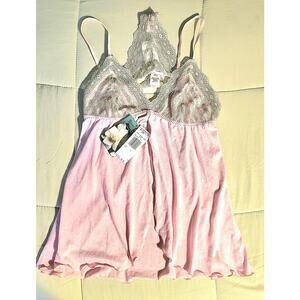NWT Cinema Etoile Pink Open Front Babydoll Matching Thong Size L